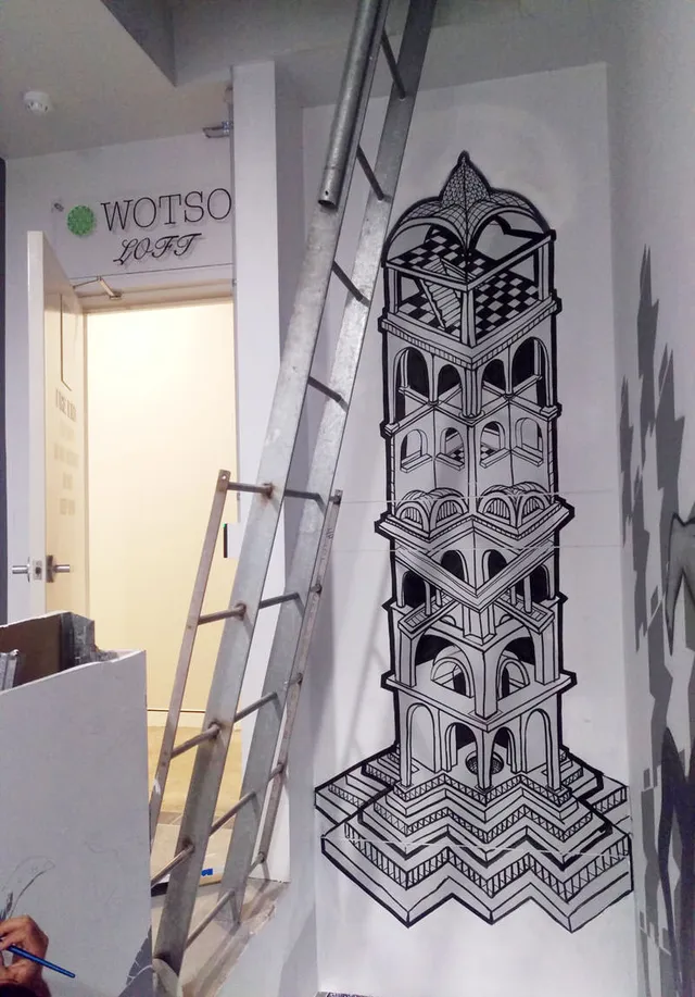 Impossible Architecture Interior Office Workspace Wall Art Mural Inspired by Escher