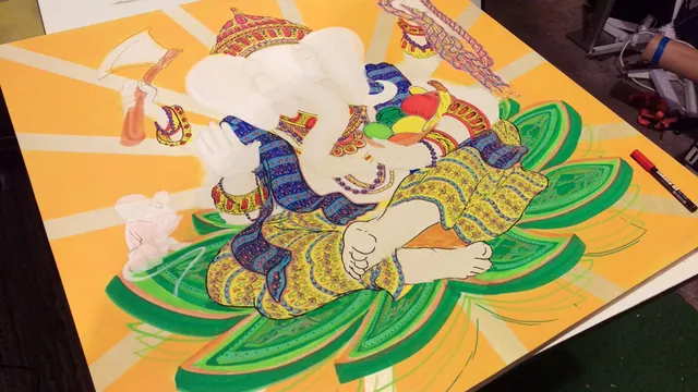 Process shot of Ganesh painting.