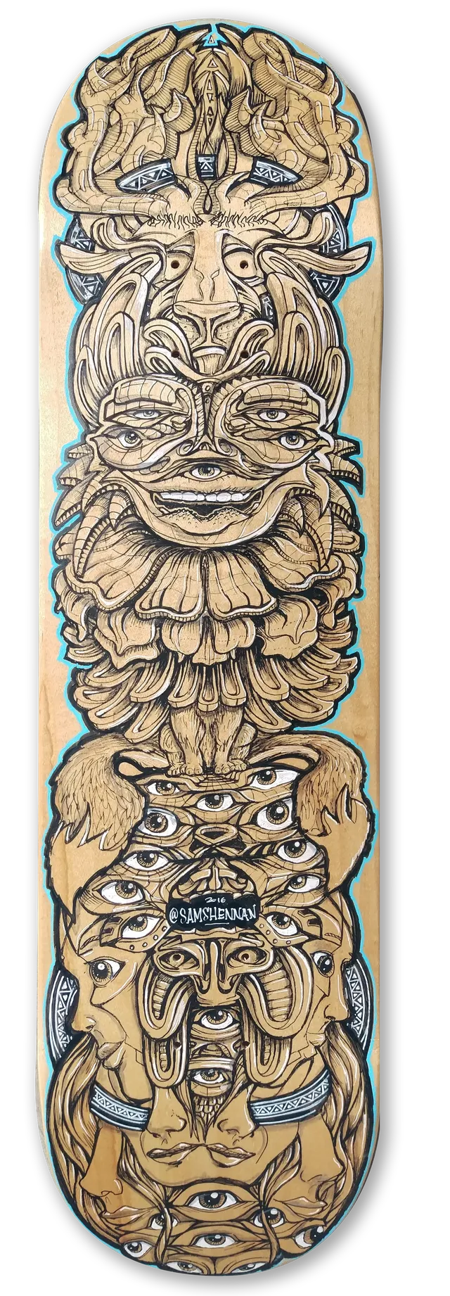 Psychedelic totem pole handpainted custom skateboard