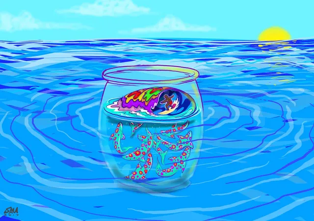 Lenovo sketch floating wave jar in ocean