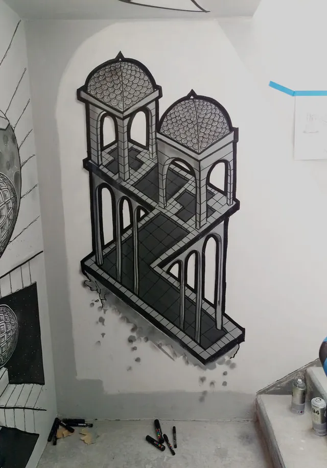 Escher impossible architecture mural