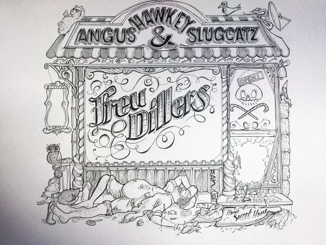 Finished inking for album cover, uncoloured.