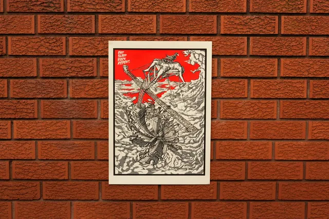 Brick wall display for screen printed rock poster