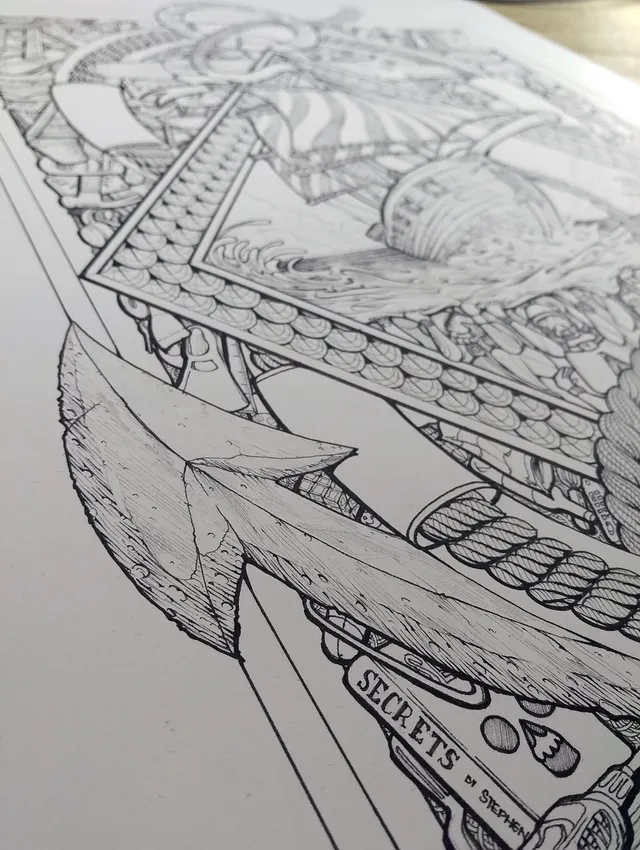 Anchor intricate ink black and white hand drawn poster close up