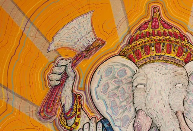Psychedelic axe close up of ganesh illustration
