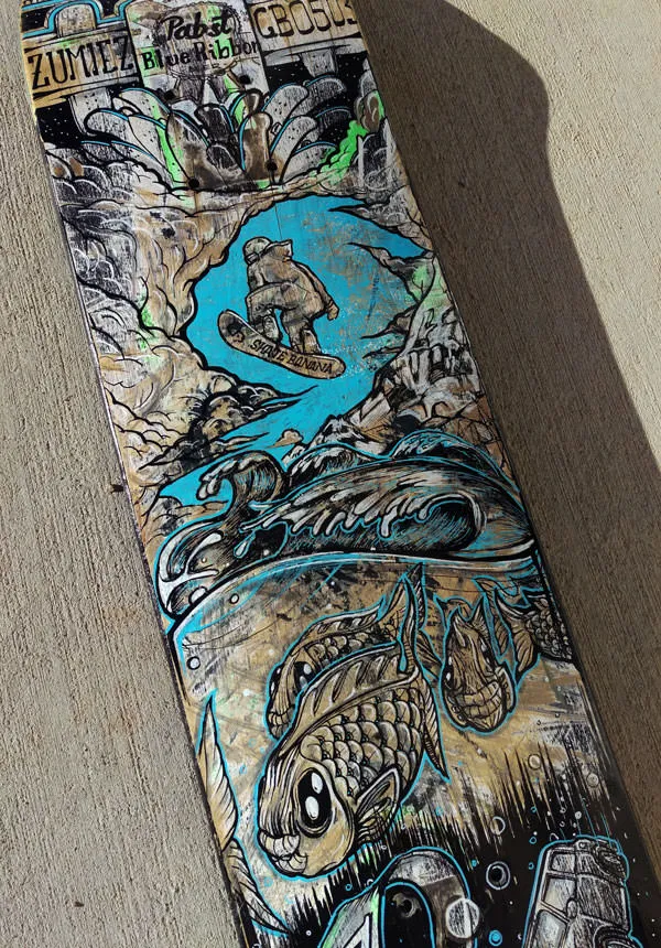 Details of handpainted skateboard by Australian artist