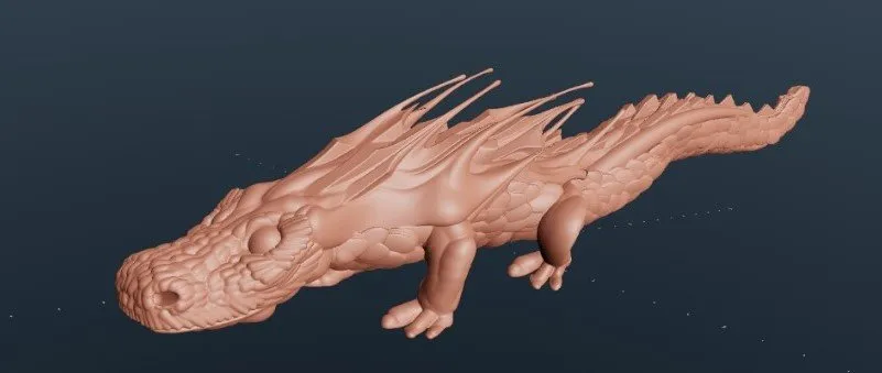 3D sculpt of a scaly crocodile-like creature with spiky fins along its back