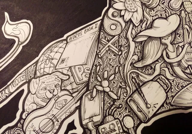 Contrast between shadow and raw inked drawing