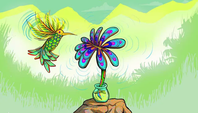 Lenovo sketch humming bird with flower