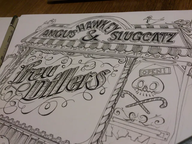 Close up of inking progress for album cover