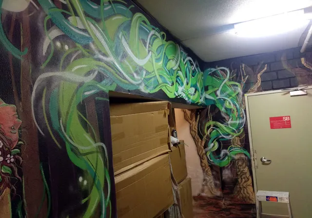 Green Magic Textured Graffiti Interior Mural