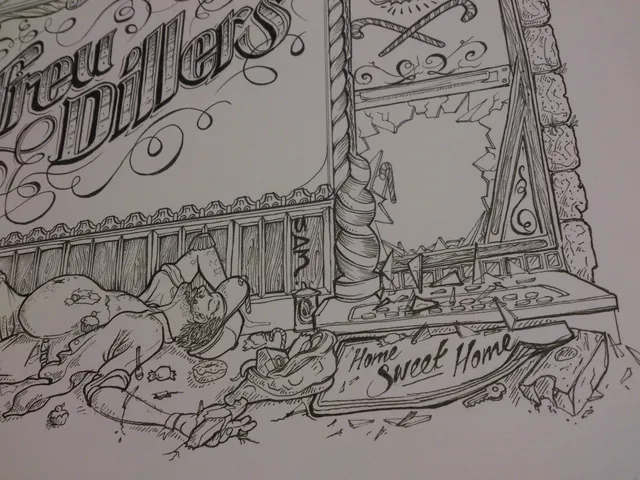 Close up of illustration inking process