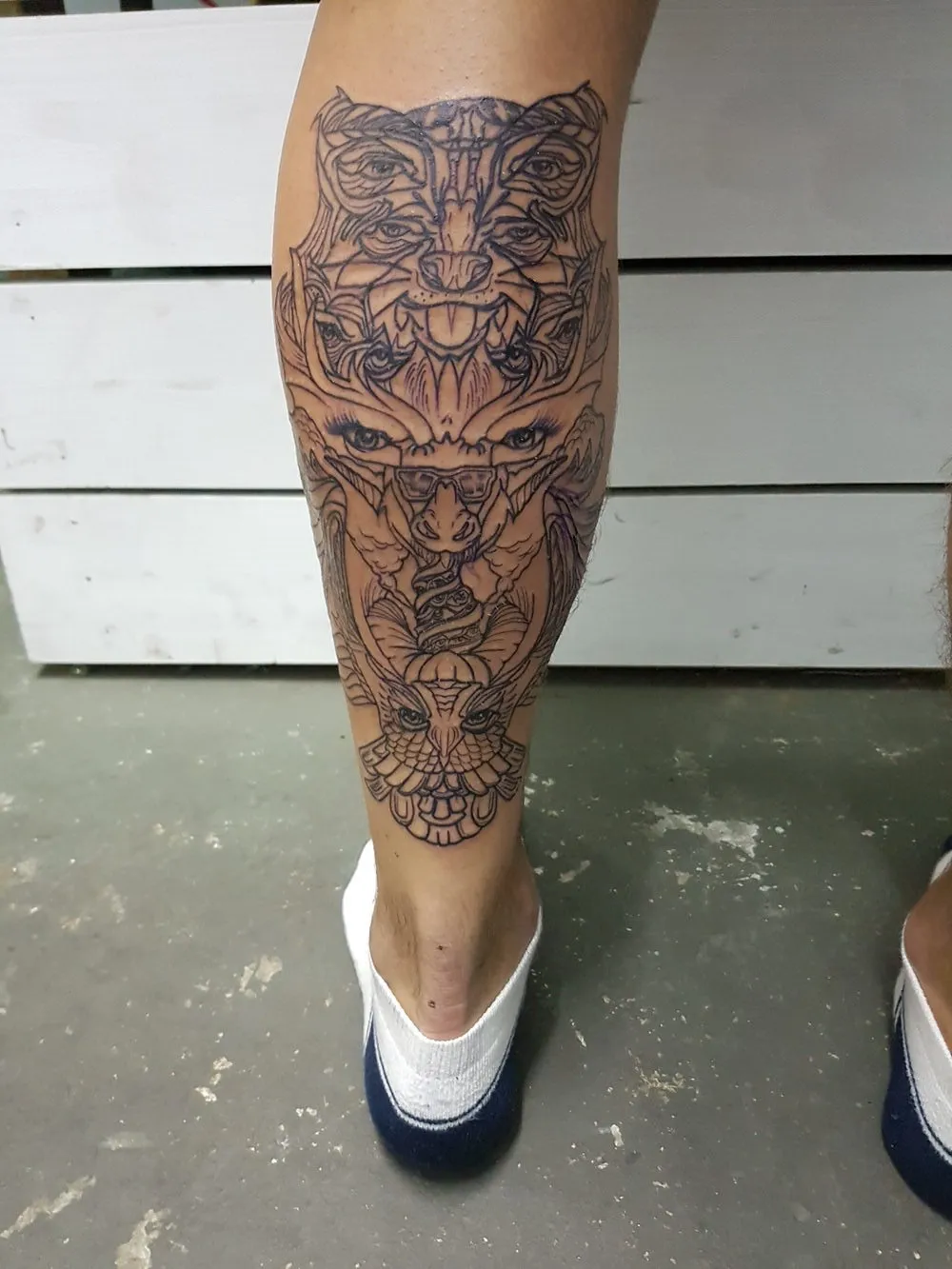 Detailed linework animal face tattoo collab with Sprinkles from Sydney