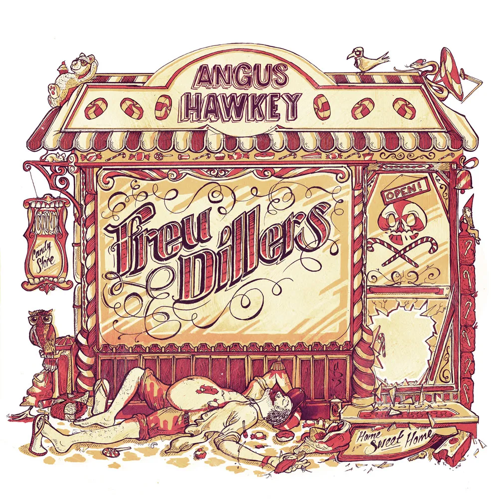 Angus Hawkey album cover image, illustration collaboration between Sam Shennan and Ben Marriott