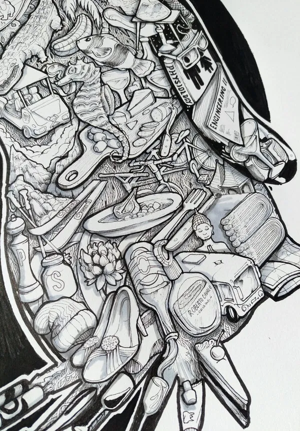 Close up of penguin illustration wip.