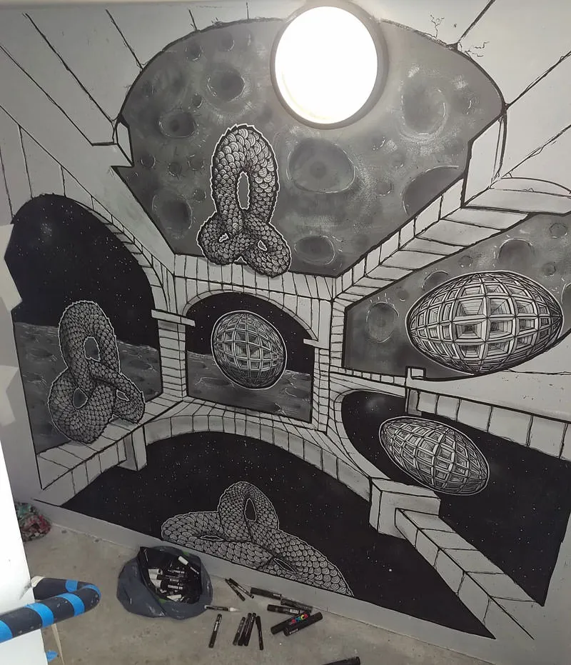 Escher mural with forced perspective