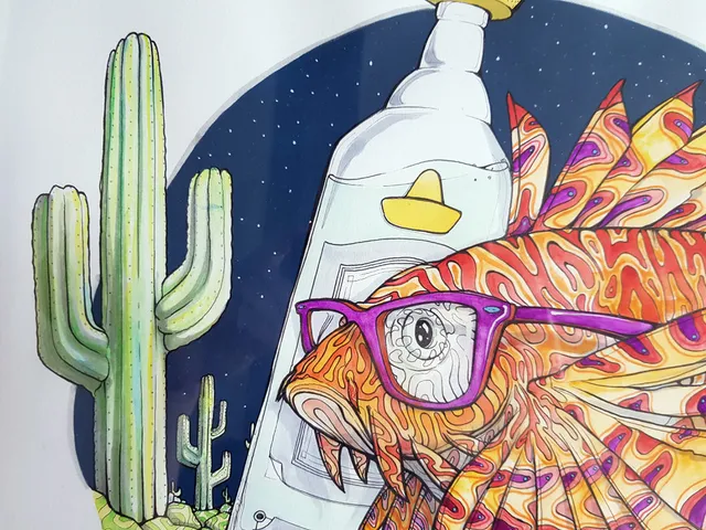 Cactus desert lionfish watercolour poster