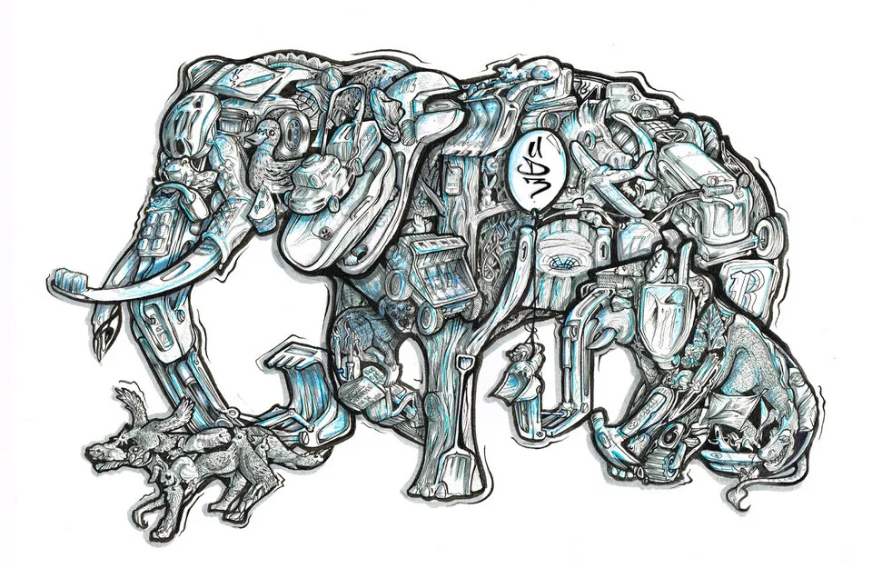 Farmyard elephant commissioned illustration for young family
