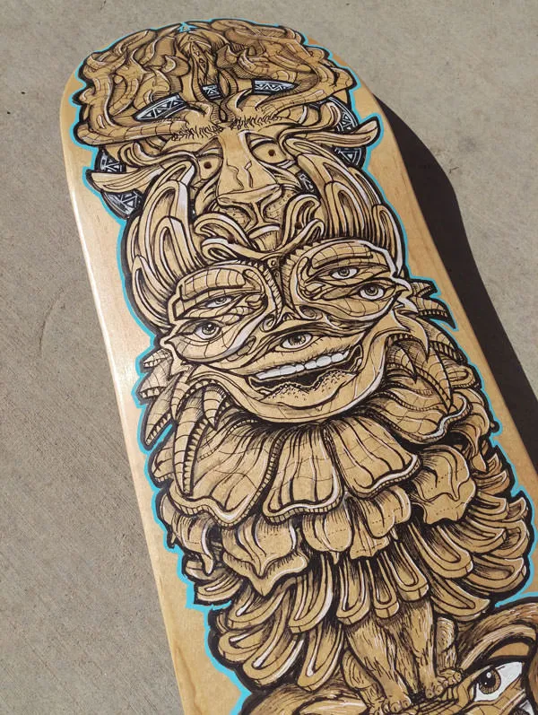 Totem pole custom handpainted skateboard