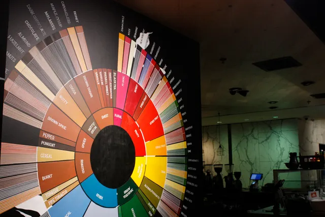 2016 Coffee Flavour wheel infographic mural painted on cafe wall