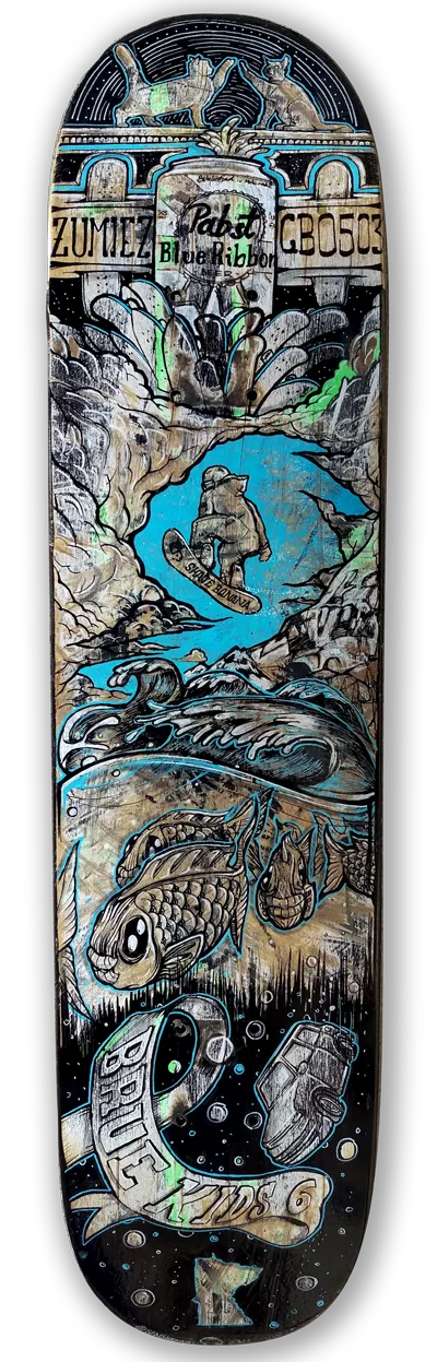 Snowboarder tribute hand painted skateboard