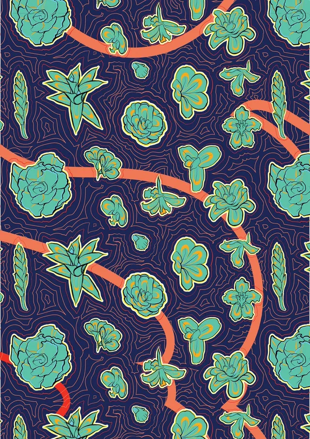 Repeating pattern of illustrated flowers created in Affinity Desginer