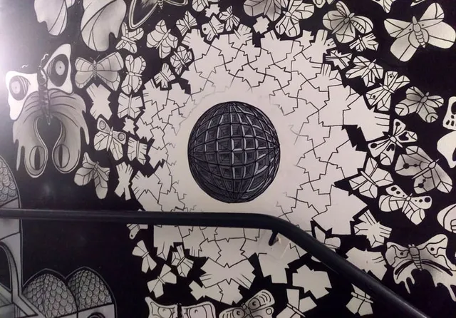Close up of intricate Escher inspired wall art