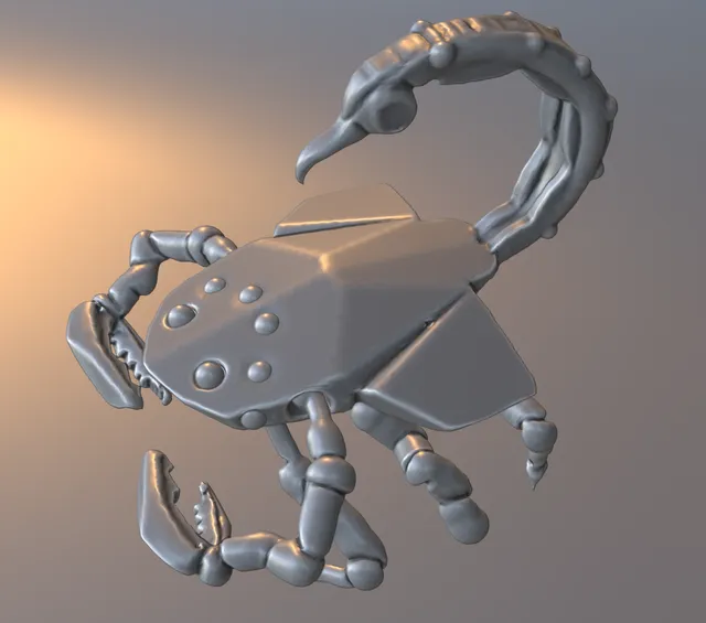 Untextured 3D sculpt of a stylized scorpion