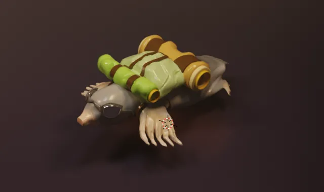 3D render of a stylized mole character wearing sunglasses and a camping backpack