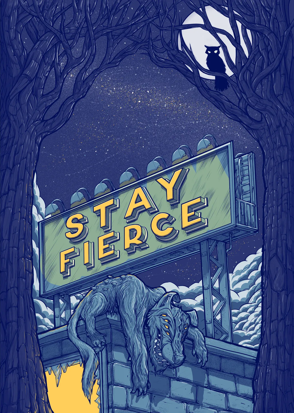 Stay Fierce, Werewolf typographic motivational illustrated poster