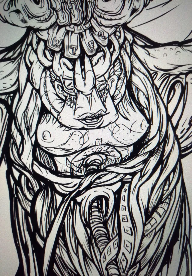 Close up of detailed visionary artwork colouring print