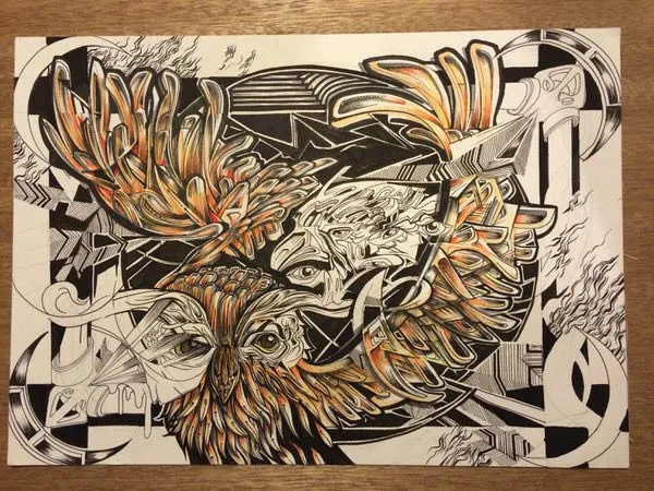 Space Owl Process 3 Colouring