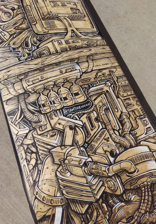 Details of handpainted psychedelic skateboard
